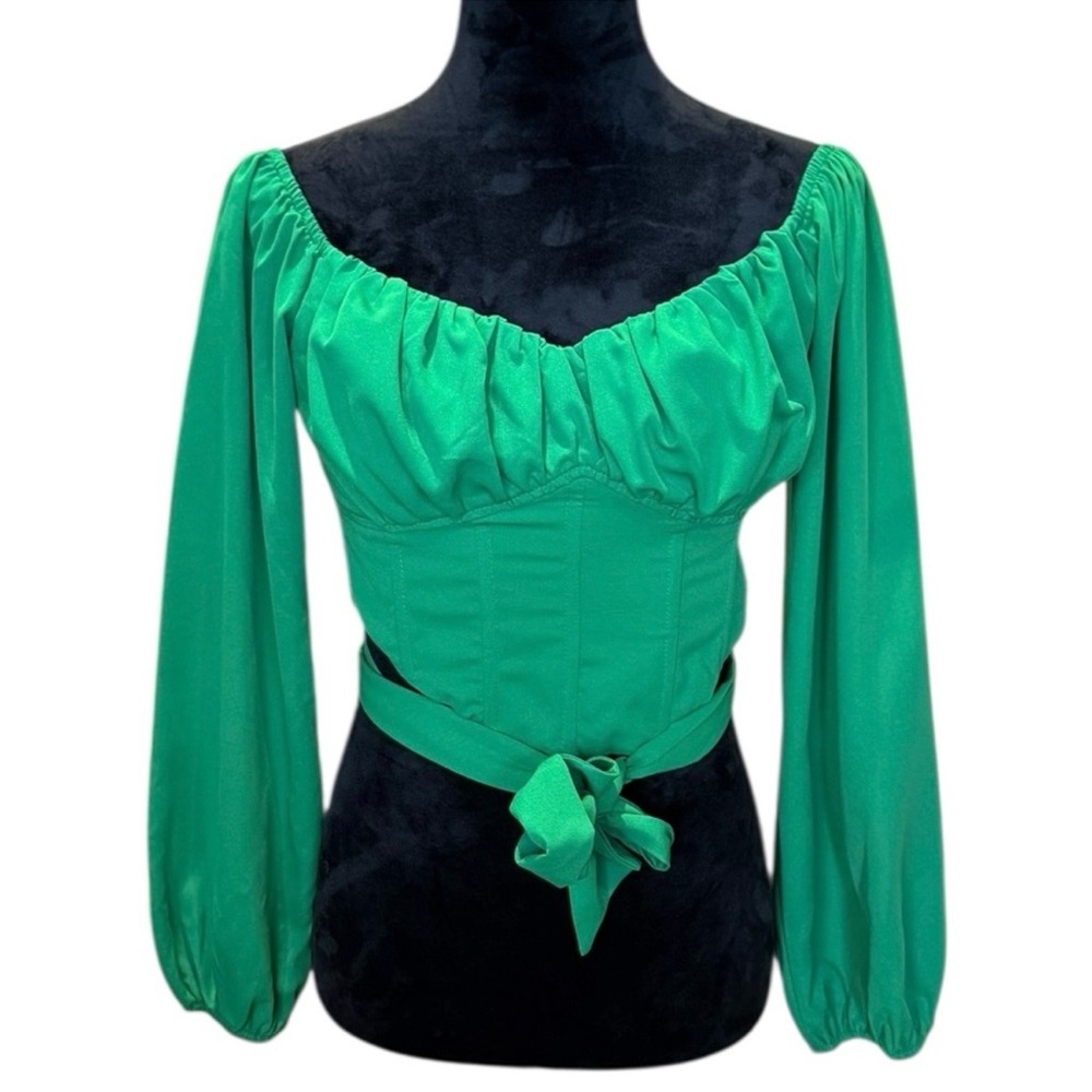 Emerald Green Cropped Top Off-Shoulder Wrap Shirt Mine & Hers NWT Size Small